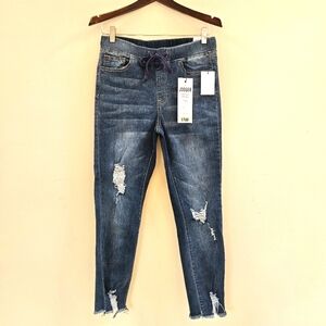 NWT YMI 1902T Jogger Jeans Women Size Medium High Rise Distressed Blue Denim